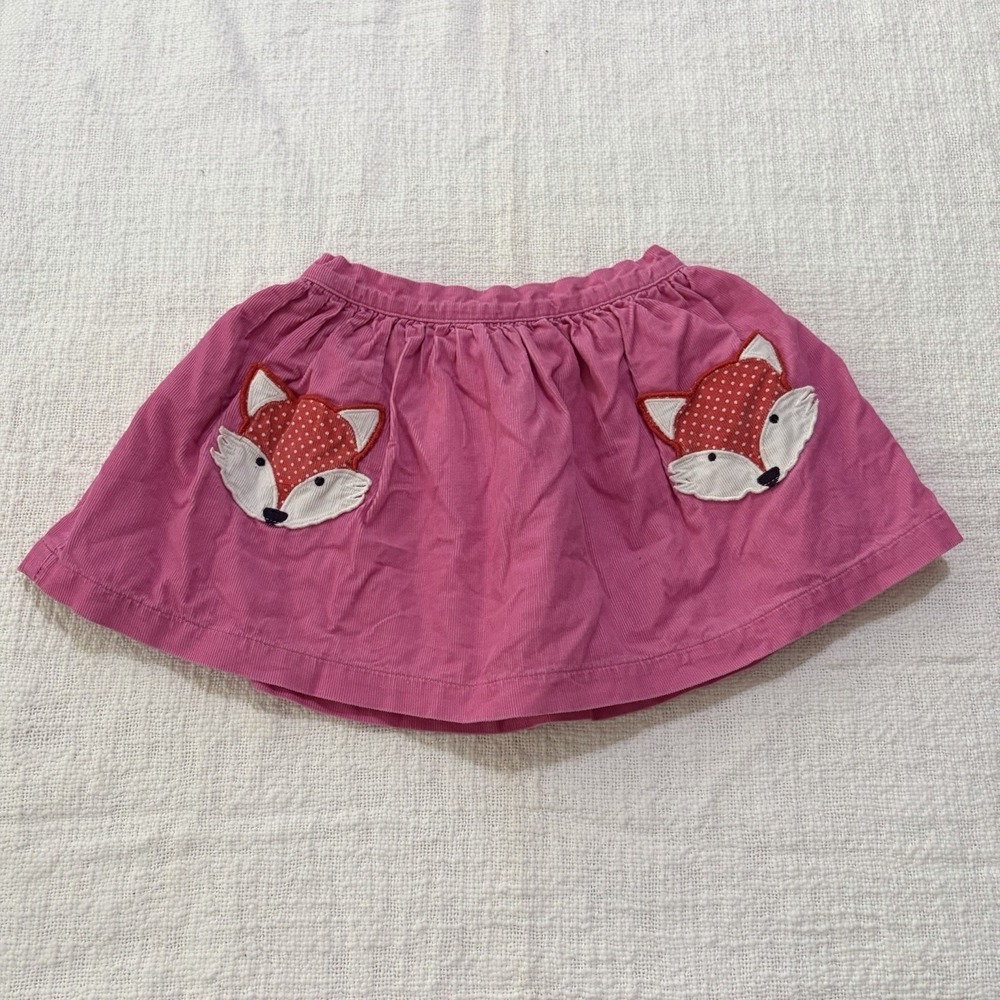 Mini Boden Girls Pink‎ Corduroy Fox Pocket Skirt Elastic Waist A-Line Size 2-3Y